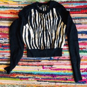 Lucky Brand Cropped Wool Zebra Cardigan SMALL